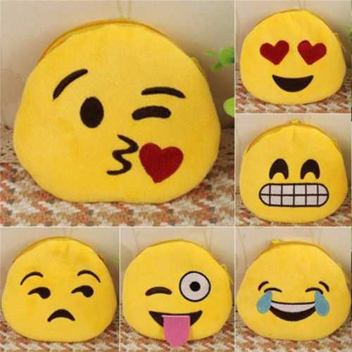 Coin Purse Soft Plush Cute 3D Emoji Expression Card Pouch Zipper Wallet Key Hold