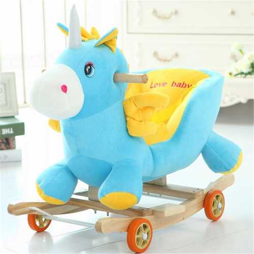 Baby Kid Toys 50*28*58CM Wooden Plush Rocking Horse Little Unicorn Style Riding Rocker