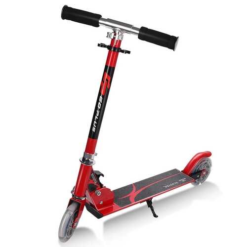 Folding Aluminum Kids Kick Scooter with LED Lights-Red