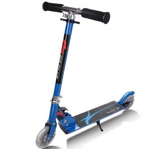 Folding Aluminum Kids Kick Scooter with LED Lights-Blue