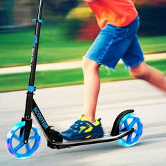 Portable Folding Sports Kick Scooter w/ LED Wheels-Blue