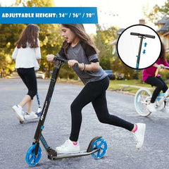 Portable Folding Sports Kick Scooter w/ LED Wheels-Blue