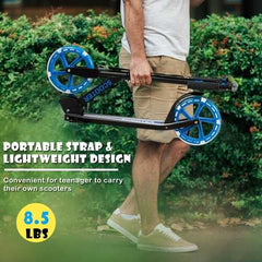 Portable Folding Sports Kick Scooter w/ LED Wheels-Blue