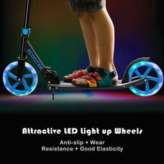 Portable Folding Sports Kick Scooter w/ LED Wheels-Blue