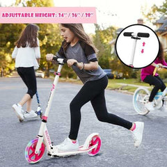 Portable Folding Sports Kick Scooter w/ LED Wheels-Pink