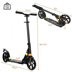 Folding Aluminium Adjustable Kick Scooter with Shoulder Strap-Black