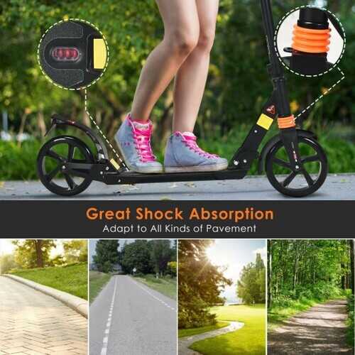 Folding Aluminium Adjustable Kick Scooter with Shoulder Strap-Black