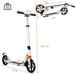 Folding Aluminium Adjustable Kick Scooter with Shoulder Strap-White