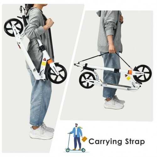 Folding Aluminium Adjustable Kick Scooter with Shoulder Strap-White