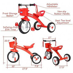 Kids Tricycle Rider with Adjustable Seat-Red