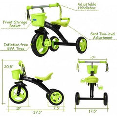 Kids Tricycle Rider with Adjustable Seat-Green