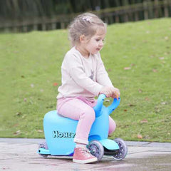 3 in 1 Storage Kids Kick Wheel Scooter w/ Adjust Handle Bar-Blue