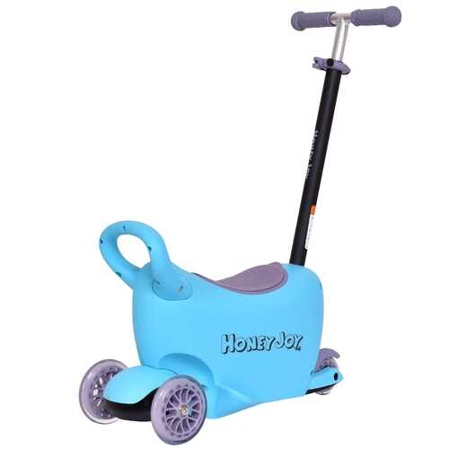 3 in 1 Storage Kids Kick Wheel Scooter w/ Adjust Handle Bar-Blue