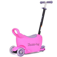 3 in 1 Storage Kids Kick Wheel Scooter w/ Adjust Handle Bar-Pink