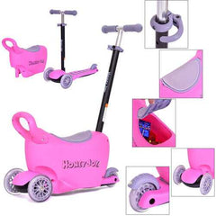 3 in 1 Storage Kids Kick Wheel Scooter w/ Adjust Handle Bar-Pink