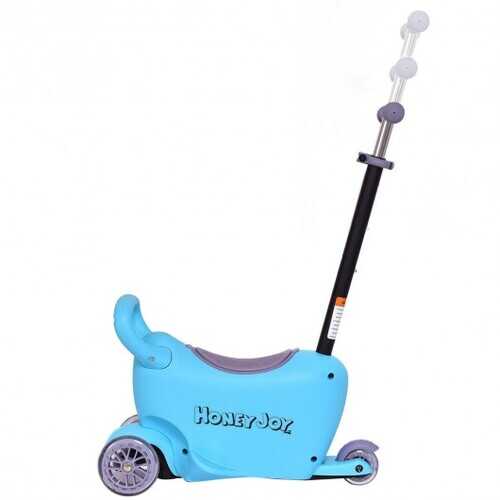 3 in 1 Storage Kids Kick Wheel Scooter w/ Adjust Handle Bar-Blue