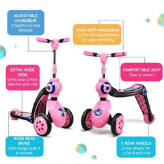 2-in-1 Kick Scooter Balance Trike With 3 Wheel -Pink